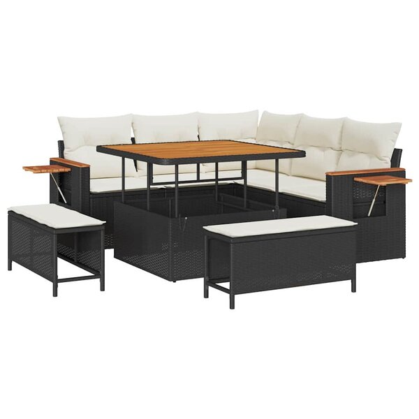 vidaXL Ensemble de canapé de jardin avec coussin 8 Pièces Noir Poly rotin