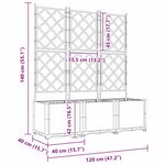 vidaXL Bac à fleurs avec Treillis 3 Pièces Gris 120 x 40 x 143 cm PP