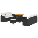 Ensemble de Sofa de Jardin 9 Pièces avec Coussins Noir Poly Rattan Acacia