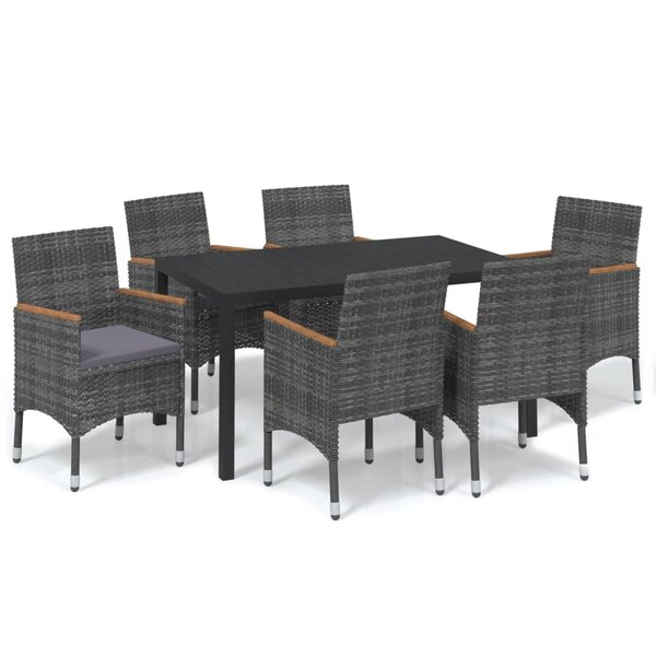 vidaXL Mobilier à dîner de jardin et coussins 7Pièces Résine tressée Gris