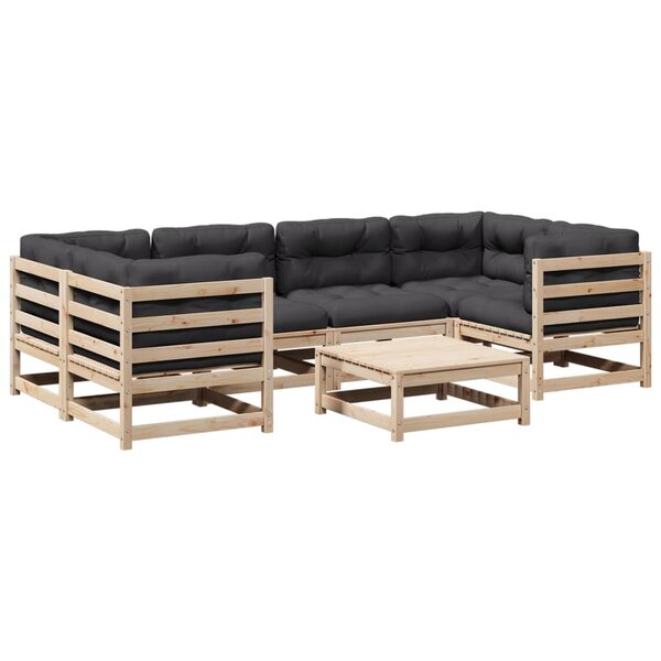 vidaXL Salon de jardin 7 Pièces avec coussins bois de pin massif