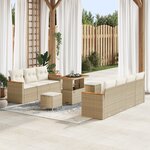 Ensemble de 10 Pièces de Canapés de Jardin avec Coussins Beige Rattan Poly Acacia
