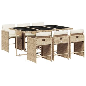 vidaXL Ensemble à manger de jardin et coussins 7 Pièces beige poly rotin