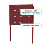 Bloc collectif Leabox  3x3  grade 3  simple face  extérieur  fixation sur pieds à sceller  rouge brun ral 3011 finition brillante