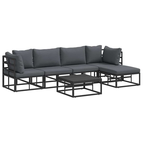 vidaXL Ensemble de canapé de jardin avec coussin 6 Pièces Noir Aluminium