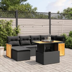 vidaXL Salon de jardin 7 Pièces avec coussins noir résine tressée