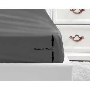 Drap Housse 100 coton 160 x 200 x 25 cm - Gris foncé