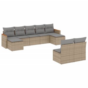 vidaXL Salon de jardin avec coussins 9 Pièces beige résine tressée