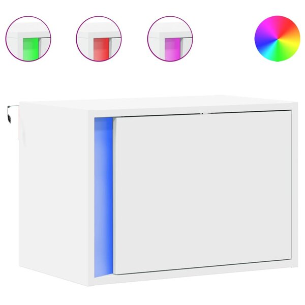 vidaXL Tables de chevet murales avec lumières LED 2 Pièces blanc