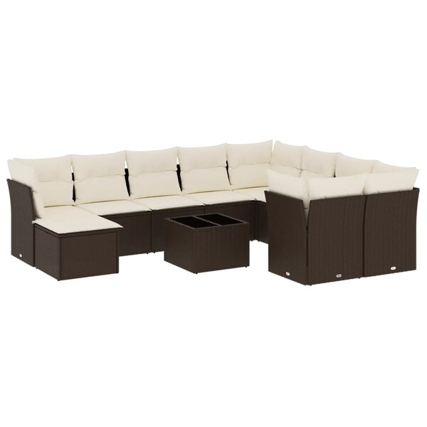 vidaXL Salon de jardin et coussins 11 Pièces marron résine tressée