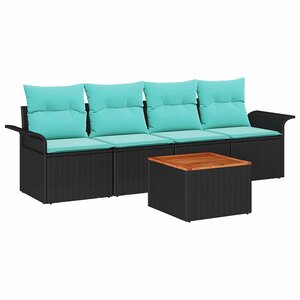 vidaXL Ensemble de canapé de jardin avec coussin 5 Pièces Noir polyrotin