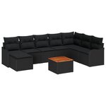 Ensemble de canapé de jardin 9 pièces avec coussins Noir Rattan Poly Acacia