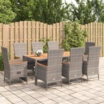 vidaXL Ensemble à manger de jardin 9 Pièces coussins gris résine tressée