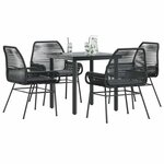 vidaXL Ensemble à manger de jardin et coussins 5 Pièces noir rotin verre