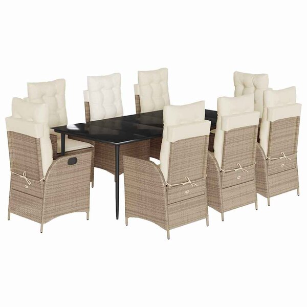 vidaXL Ensemble à manger de jardin et coussins 9 Pièces beige Poly rotin