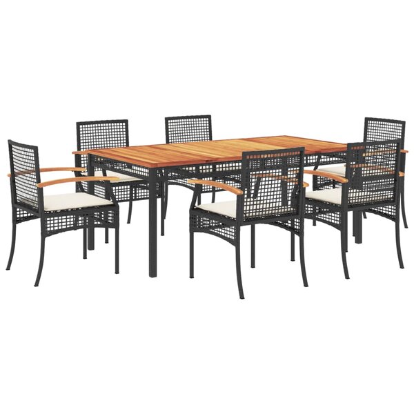vidaXL Ensemble à manger de jardin coussins 7Pièces Noir Résine tressée