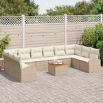 vidaXL Ensemble de canapé de jardin 11 Pièces Beige Poly rotin
