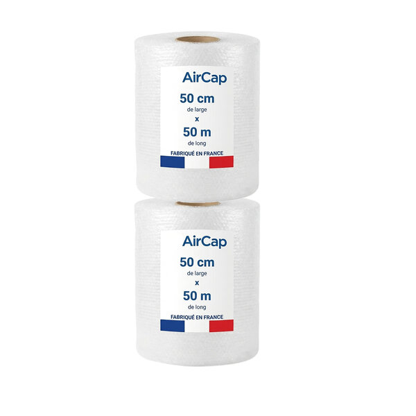 2 rouleaux de film papier bulle tricouche Aircap largeur 50 cm x longueur 50 mètres