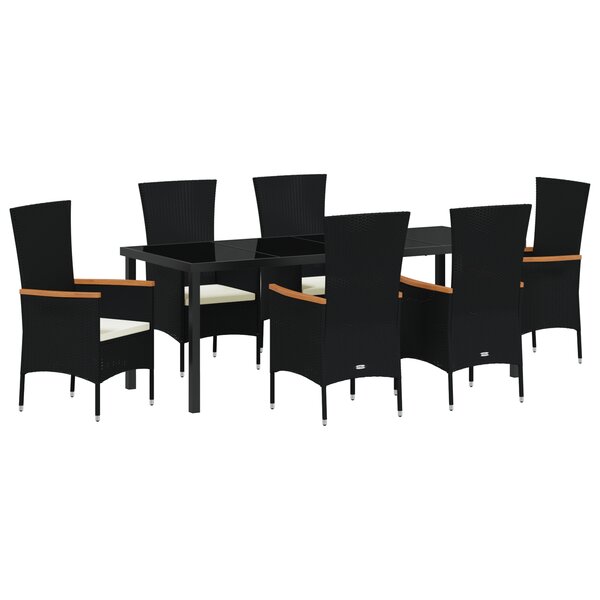 vidaXL Ensemble de salle à manger de jardin 7 pièces avec coussins Noir Rattan Poly