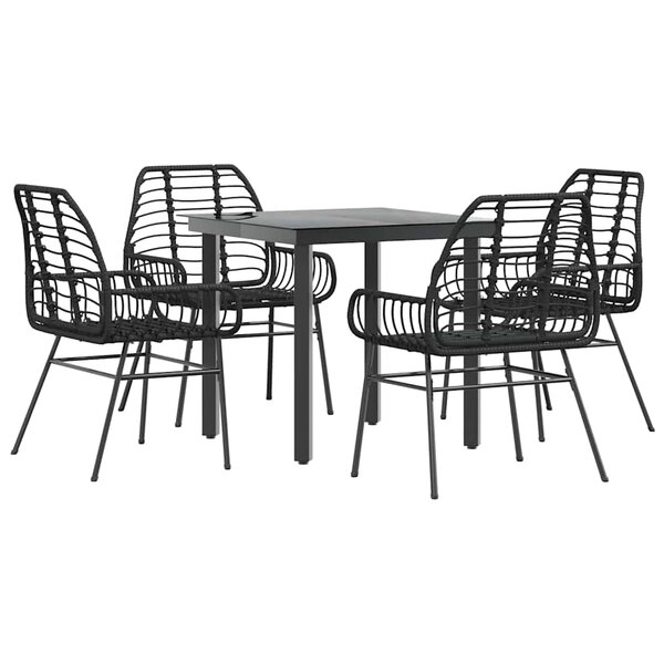vidaXL Ensemble à manger de jardin 5 Pièces noir résine tressée verre