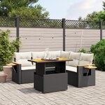 vidaXL Salon de jardin 6 Pièces avec coussins noir résine tressée
