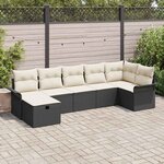 vidaXL Ensemble de canapé de jardin avec coussin 7 Pièces Noir Poly rotin