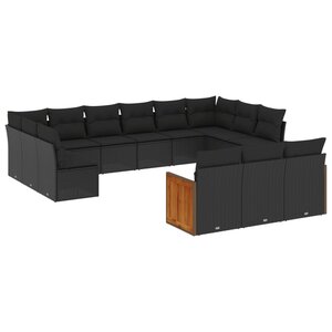 vidaXL Salon de jardin avec coussins 13 Pièces noir résine tressée