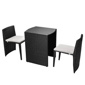vidaXL Ensemble de bistro 3 Pièces avec coussins résine tressée noir