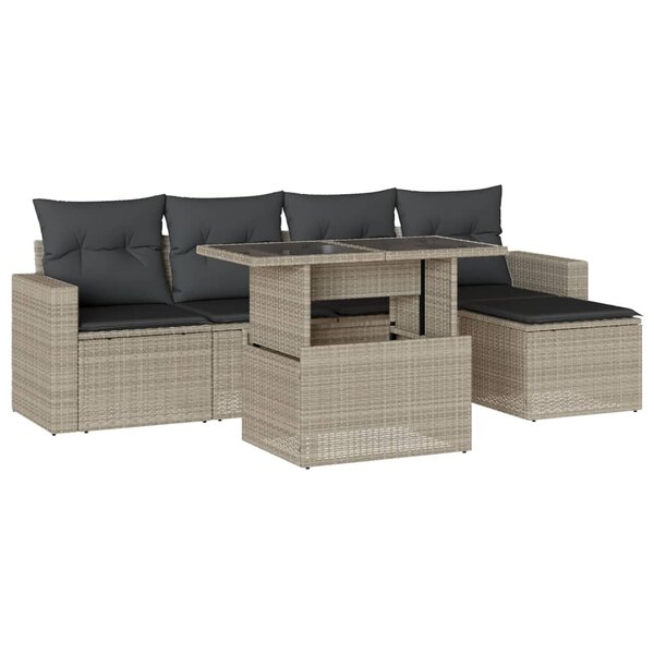 vidaXL Salon de jardin 6 Pièces avec coussins gris clair résine tressée