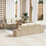 vidaXL Ensemble de salle à manger de jardin 7 pièces avec coussins beige en poly rotin et acacia