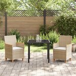 vidaXL Ensemble de salle à manger de jardin 3 pièces avec coussins en rattan poly beige