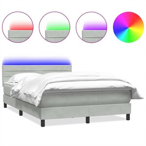 vidaXL Sommier à lattes de lit et matelas et LED gris clair 160x220cm velours