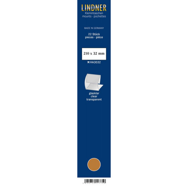 Bandes Klemmfix double soudure 210 x 32 mm pour timbres-poste. Fond - Transparent