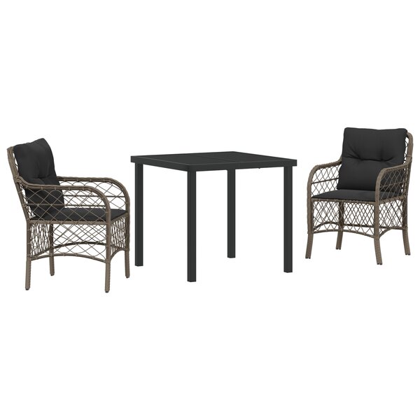 vidaXL Ensemble de salle à manger de jardin 3 pièces avec coussins Gris Rattan Poly