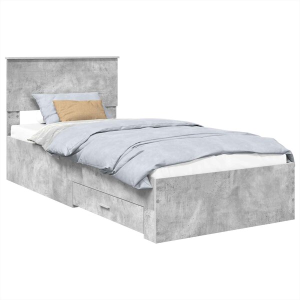 vidaXL Cadre de lit Gris Béton et Argent 75 x 190 cm Bois d'ingénierie