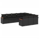 vidaXL Salon de jardin 10 Pièces avec coussins noir résine tressée