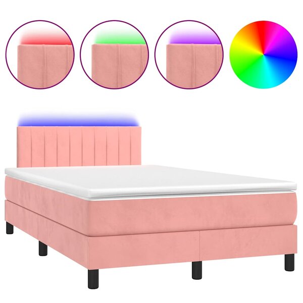 vidaXL Sommier à lattes de lit et matelas LED rose 120x190 cm velours