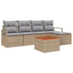 Ensemble de 6 pièces de canapés de jardin avec coussins beige polyrotin acacia