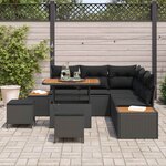 vidaXL Ensemble de canapé de jardin avec coussin 8 Pièces Noir Poly rotin