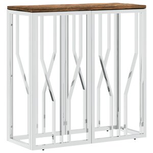 vidaXL Table console argenté acier inoxydable/bois massif récupération