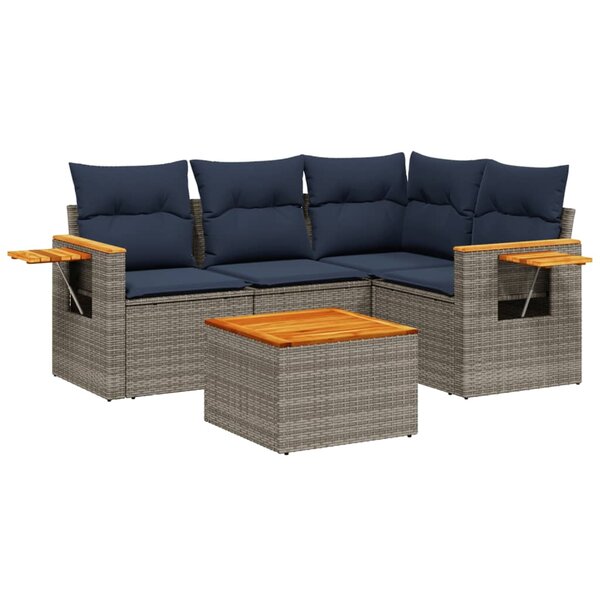 vidaXL Salon de jardin 5 Pièces avec coussins gris résine tressée