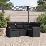 vidaXL Salon de jardin 4 Pièces avec coussins noir résine tressée