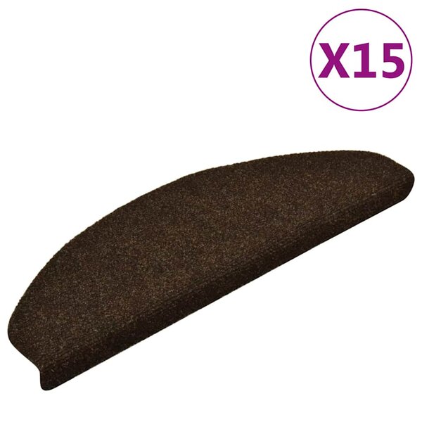 vidaXL Tapis d'escalier auto-adhésifs 15 pièces 65 x 21 x 4 cm Marron Demi-rond Grand
