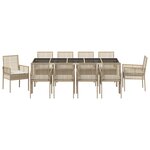 vidaXL Ensemble de salle à manger de jardin 11 pièces avec coussins Beige en poly rotin