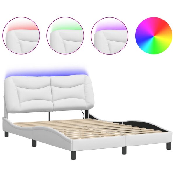 vidaXL Cadre de lit avec lumières LED blanc 140x200 cm similicuir