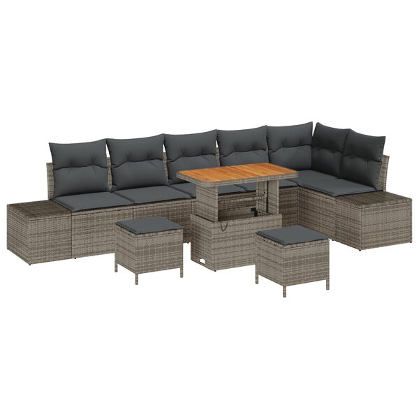 Ensemble de Canapés de Jardin en 9 pièces avec Coussins Gris Rotin Synthétique Acacia vidaXL
