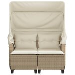vidaXL Canapé de jardin 2 places avec auvent et tabourets beige rotin