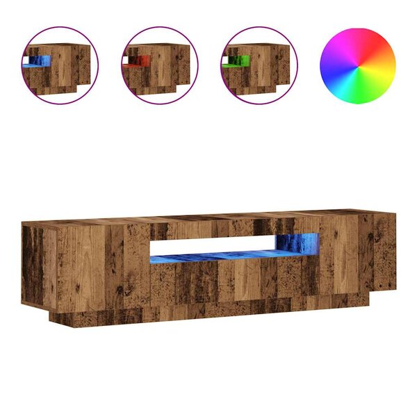 vidaXL Meuble TV avec lumières LED vieux bois bois d'ingénierie