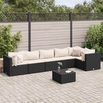 vidaXL Salon de jardin 7 Pièces avec coussins Noir Résine tressée