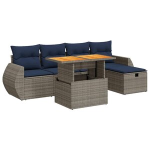 vidaXL Salon de jardin 6 Pièces avec coussins noir résine tressée acacia